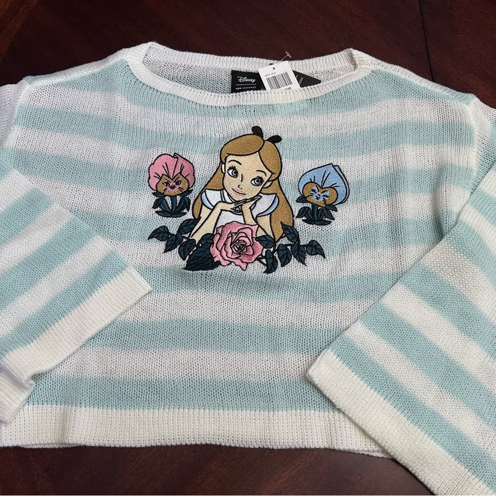 NWT Her Universe Disney Alice in Wonderland Striped Flower Garden Knit Top XS